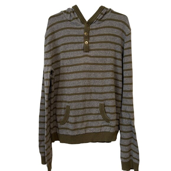 Tommy Bahama Boys Striped Hooded Sweater Gray & Olive Green Size L Cotton Blend - Picture 1 of 6